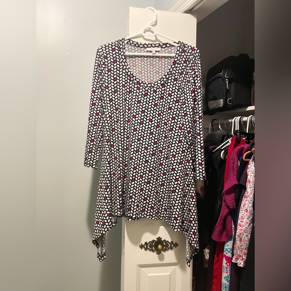Chaus 3/4 Sleeve White Black Magenta Gray Polka Dot Blouse Size XL - Picture 3 of 10